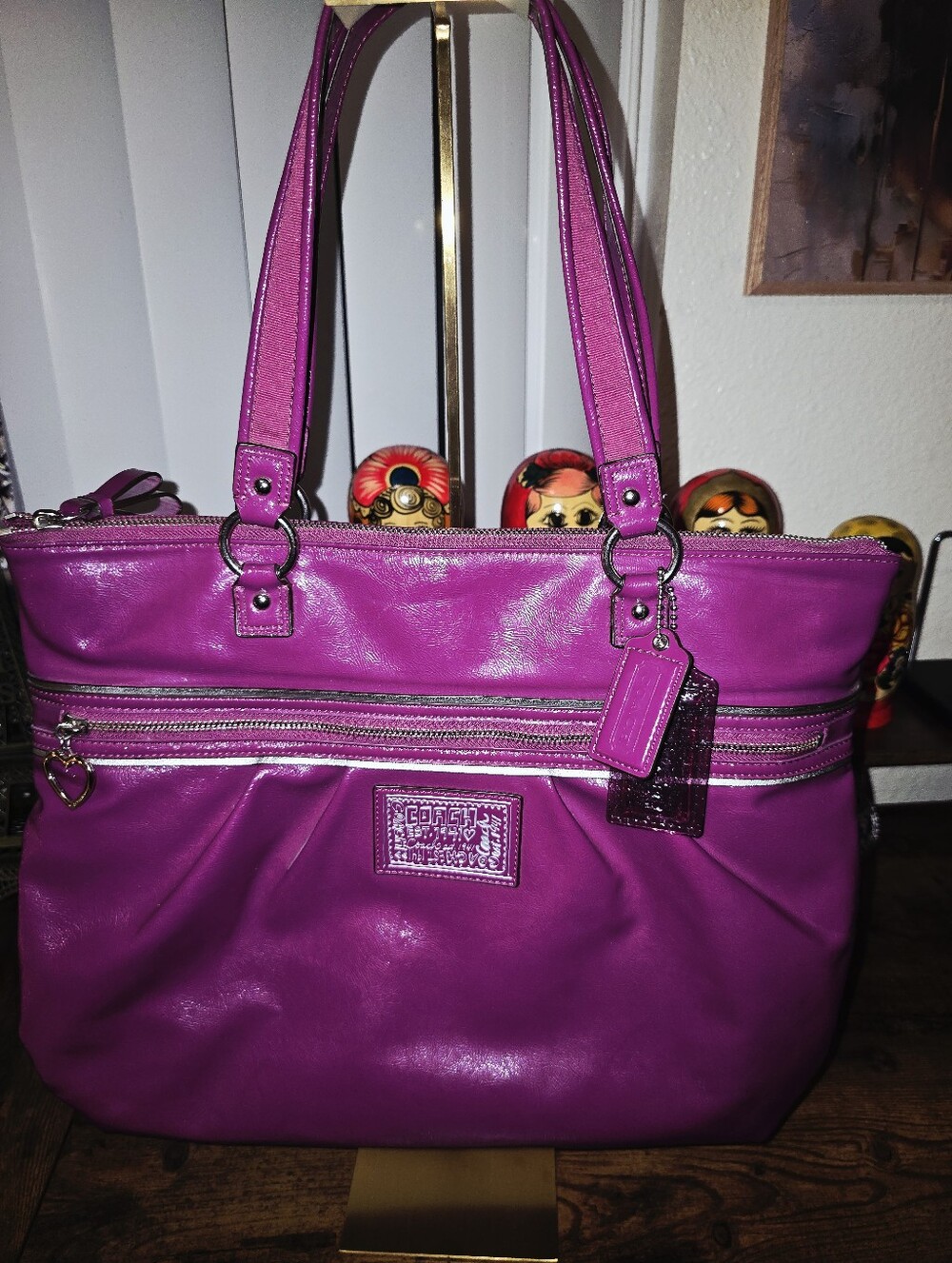 Purple Leather Tote Bag - Women's Shoulder Bag
